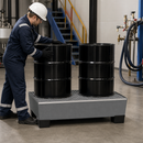 Steel Spill Pallet for 2 Drums with Removable Grid for Safe Storage