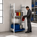 Steel Hazmat Small Container Rack with 3 Galvanised Shelves, Painted Spill Tray, 1012 x 437 x 2000 mm, for Safe Storage of Flammable Liquids
