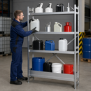 Stainless Steel Hazmat Container Rack with Spill Tray, 1200x300x1800 mm, for Flammable Liquids & Chemicals