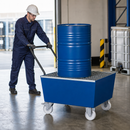 Mobile Steel Spill Pallet for 1 x 205 Litre Drum, 235 Litre Containment, with Grid, for Safe Transport of Flammable Liquids
