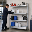 Stainless Steel Hazmat Small Container Rack with Spill Tray, 4 Storage Levels, Adjustable Feet, 1175 x 500 x 1800 mm, for Flammable Liquids & Chemicals