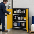 Steel Half Height Chemical Storage Cabinet in Anthracite with Yellow Wing Doors, 3 Adjustable Pull-Out Shelves, for Safe Storage of Hazardous Liquids