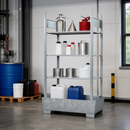 Galvanised Steel Hazmat Small Container Rack with 4 Grids, 1236 x 816 x 2100 mm, 800 kg Load Capacity, for Safe Storage of Flammable Liquids