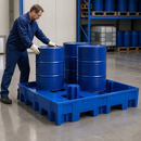 Polyethylene Spill Pallet for 4 x 200 Litre Drums, 295 Litre Containment, 950 kg Load Capacity, 1235 x 1235 x 275 mm, for Industrial Use
