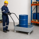 Galvanised Steel Mobile Spill Pallet for 1 x 60 L Drum, 80 L Containment, with Wheels, for Safe Transport of Hazardous Materials