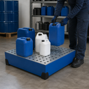 Powder Coated Steel Spill Tray for Small Containers, 90 Litre Capacity, 774mm x 774mm x 200mm, with Galvanised Perforated Sheet, for Safe Storage of Hazardous Materials