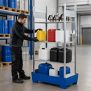 Steel Hazmat Small Container Rack with 4 Grids, 235 Litre Capacity, 1236 x 816 x 2100 mm, for Safe Storage of Flammable Liquids