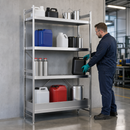 Stainless Steel Hazmat Container Rack with Spill Tray, 900mm x 300mm x 1800mm, 4 Storage Levels, Ideal for Storing Flammable Liquids & Chemicals