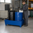 Steel Spill Pallet for 2 x 205 Litre Drums, 485 Litre Containment, Powder Coated Blue, for Safe Storage of Flammable Liquids