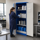 High Steel Hazmat Cabinet with Wing Doors, 3 Adjustable Shelves, and Spill Pallet, 1000 x 500 x 1950 mm, for Safe Storage of Hazardous Liquids