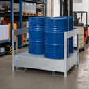 Galvanised Steel Hazardous Material Station for 2 x 200 Litre Drums, 240 Litre Containment, Open on 3 Sides, for Safe Storage