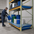 Welded Steel Spill Tray with Galvanised Grid for 2700mm Shelves, 220L Containment Volume, 3000kg Load Capacity, for Hazardous Material Storage