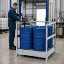Galvanised Steel Hazmat Station for 4 x 205 Litre Drums, 465 Litre Containment, Stackable, with Removable Grid, for Safe Storage of Flammable Liquids