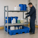Polyethylene Spill Pallet Rack for Small Containers, 295 L Containment, 1400 kg Load Capacity, 1429 x 1235 x 1637 mm, for Safe Chemical Storage