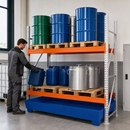 Steel Spill Pallet Rack with 2 Storage Levels, 530 L Containment, Adjustable Height, for Flammable Liquids Storage