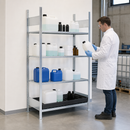 Galvanised Small Container Rack with PE Spill Tray, 3 Steel Grids, 1312 x 637 x 2000 mm, for Hazardous Chemical Storage (Extension Unit)