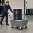 Mobile Steel Spill Pallet for 1 x 205 Litre Drum, 238 Litre Containment, with Galvanized Grid, for Safe Transport of Hazardous Materials
