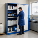 Hazmat Cabinet with Sliding Doors, 3 Adjustable Spill Trays, 1200 x 500 x 1950 mm, Sheet Steel, for Safe Storage of Hazardous Liquids