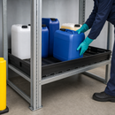 Polyethylene Spill Tray for Hazmat Shelving, 1300 x 600 mm, 52 L Containment, 200 kg Load Capacity, with Reinforcement Bars