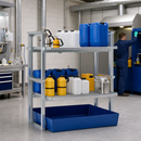 Steel Spill Pallet Rack for Small Containers, 265L Containment, 1400kg Load Capacity, 1429 x 1210 x 1637 mm, for Hazardous Material Storage