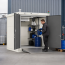 Galvanised Steel Insulated Hazardous Material Storage Container with Integrated Spill Pallet, 870 L Containment Volume, 2804 x 2742 x 2780 mm, for Safe Storage of Flammable & Toxic Substances
