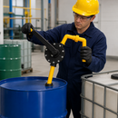 Steel Manual Drum Pump for Acids, Alkalis & Aqueous Solutions, 2" Thread, 36 L/min Capacity, 1000 mm Immersion Depth, PP Material (Yellow)