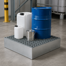 Galvanised Steel Spillage Decking with Grid, 450kg Wheel Load, 500 x 500 x 123mm, for Safe Storage of Flammable Liquids