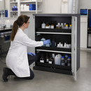 Steel Half Height Chemical Cabinet in Anthracite with Silver Wing Doors, 3 Adjustable Pull-Out Shelves, for Safe Storage of Hazardous Liquids