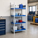 Steel Hazmat Small Container Rack with 4 Spill Trays, 1012 x 437 x 2000 mm, for Safe Liquid Storage