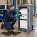 Mobile Polypropylene Absorbent Dispenser Caddy with Oil Mats, 228 Litre Capacity, for Quick Access to Spill Response
