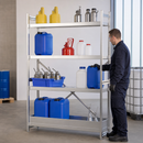 Stainless Steel Hazmat Small Container Rack with Spill Tray, 875 x 300 x 1800 mm, for Safe Storage of Flammable Liquids & Chemicals