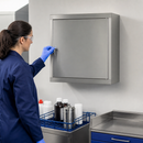 Wall Mounted Stainless Steel Chemical Cabinet with Shelf and Spill Pallet, 5L Containment, 1 Door (HSE-1)