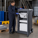 Mobile Polypropylene Absorbent Dispenser Caddy with Oil Mats, 228 Litre Capacity, for Quick Access to Spill Response