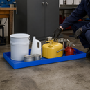 Steel Spill Tray for Small Containers, 20 Litre Containment, 987 x 400 x 75 mm, Blue, for Safe Hazardous Material Storage