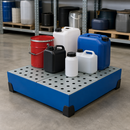 Powder Coated Steel Spill Tray for Small Containers, 90 Litre Capacity, 774mm x 774mm x 200mm, with Galvanised Perforated Sheet, for Safe Storage of Hazardous Materials