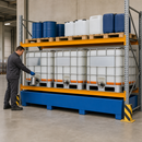 Painted Steel Spill Tray for Pallet Racks, 3280 x 1300 x 420 mm, 1200 L Containment, 6000 kg Load Capacity, for Hazardous Materials Storage