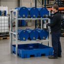 Plastic Spill Pallet Drum Rack for 6 x 60 Litre Drums, 295 Litre Containment, Forklift Pockets, for Safe Chemical Storage (Flat Packed)