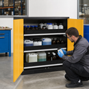 Steel Half Height Chemical Cabinet with 3 Pull-Out Shelves, Anthracite Body & Yellow Wing Doors, for Safe Storage of Hazardous Liquids