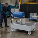 Galvanised Steel Mobile Spill Pallet for 2 x 205 L Drums, 235 L Containment, with Castors and Grid, Ideal for Safe Hazardous Material Storage