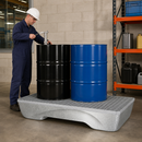 Galvanised Steel Spill Pallet for 2 x 205 Litre Drums, 242 Litre Containment, Accessible Underneath, with Grid, for Industrial Use