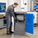 Polypropylene Dispenser Station S with Magnetic Closure, 600 x 640 x 1130 mm, Includes Absorbent Roll and Mats, for Workshops & Production