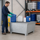 Galvanised Steel Spill Pallet for 1 x 1000 Litre IBC, 1100 Litre Containment, with Grid, for Safe Storage of Hazardous Materials