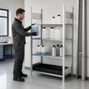 Galvanised Steel Hazmat Small Container Rack with PE Spill Tray, 4 Storage Levels, 1012 x 437 x 2000 mm, for Safe Chemical Storage (Extension Unit)