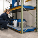 Welded Steel Spill Tray for 2700mm Shelves, 220L Containment, with Galvanized Grid, Ideal for Hazardous Material Storage