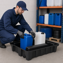 Polyethylene Spill Tray for Small Containers, 70 L Containment, with Drain, for Safe Storage