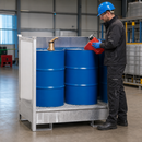Galvanised Steel Hazardous Material Station for 2 x 200 Litre Drums, 240 Litre Containment, Stackable Design, for Safe Storage of Flammable Liquids