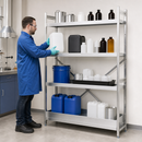 Stainless Steel Hazmat Small Container Rack with Spill Tray, 1175 x 300 x 1800 mm, for Safe Storage of Flammable Liquids & Chemicals