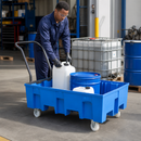 Mobile 240L Polyethylene Spill Tray for Small Containers, 360kg Load Capacity, with Forklift Pockets, Ideal for Industrial Use