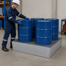 Galvanised Steel Spill Pallet for 4 x 205 Litre Drums, 485 Litre Containment, with Grid, for Safe Storage of Flammable Liquids