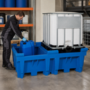 Polyethylene Spill Pallet for 2 x 1000 Litre IBCs, 1100 Litre Capacity, 4000 Kg Load, Blue, for Safe Chemical Storage